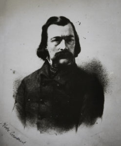 One of the original Dallas pioneers, this black and white photo showing Victor Prosper Considerant who organized the migration of 200 European socialists to the west side of the Trinity River in 1855.