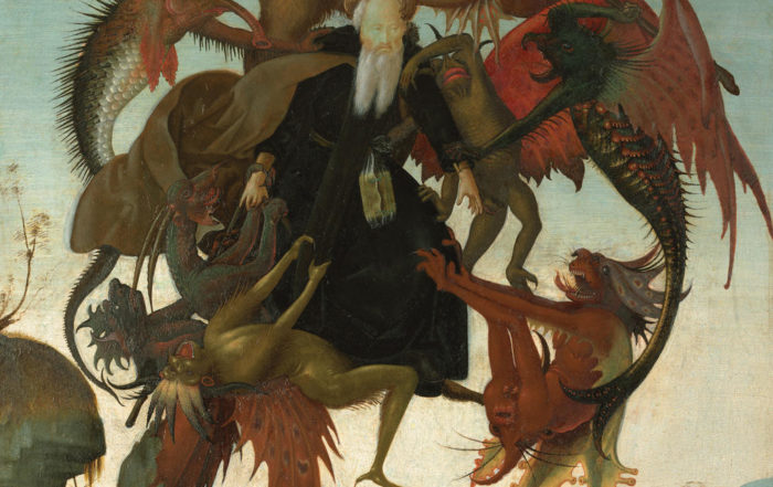full color horrific image of demons trying to tear apart St. Anthony